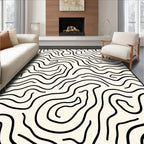 Cream Black Wavy Line Topography Rug