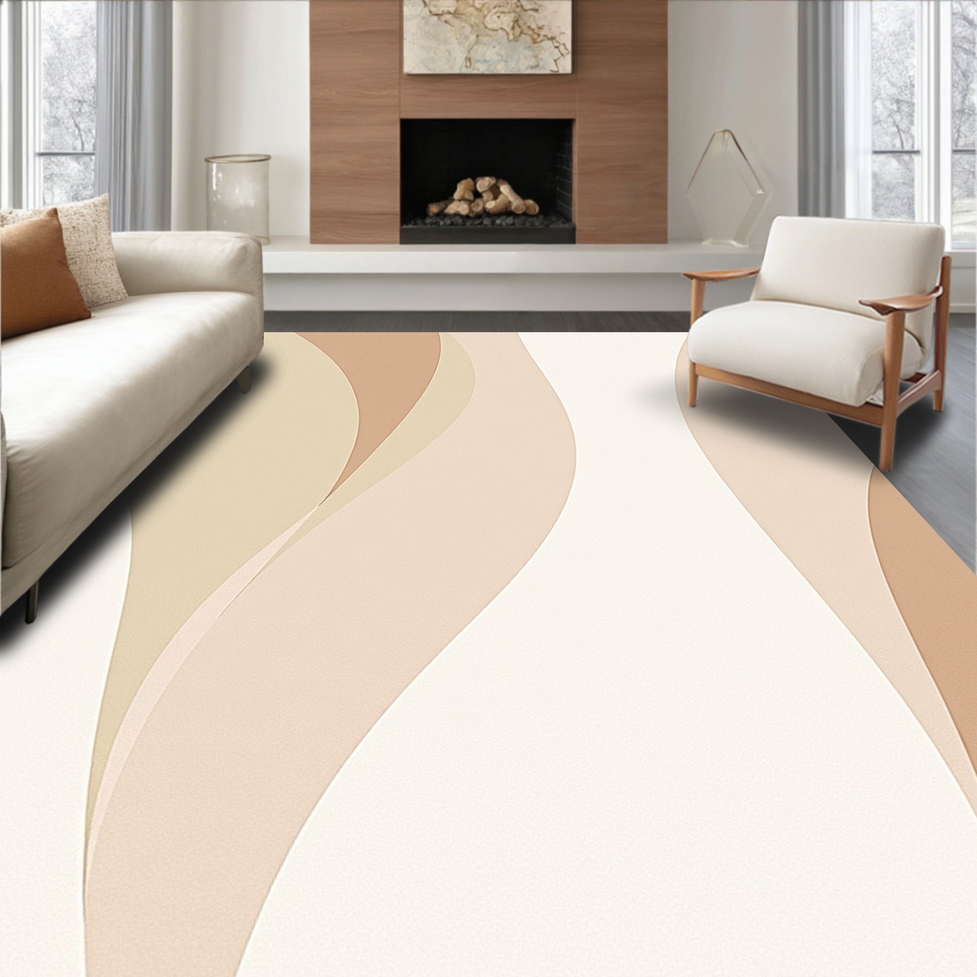Earthy Tone Abstract Wave Rug