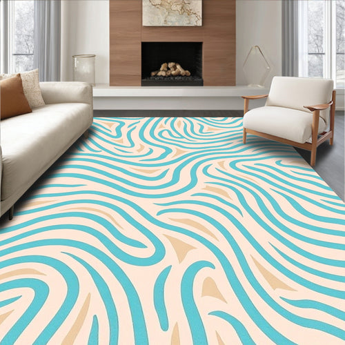 Aqua Tan Abstract Stripe Rug