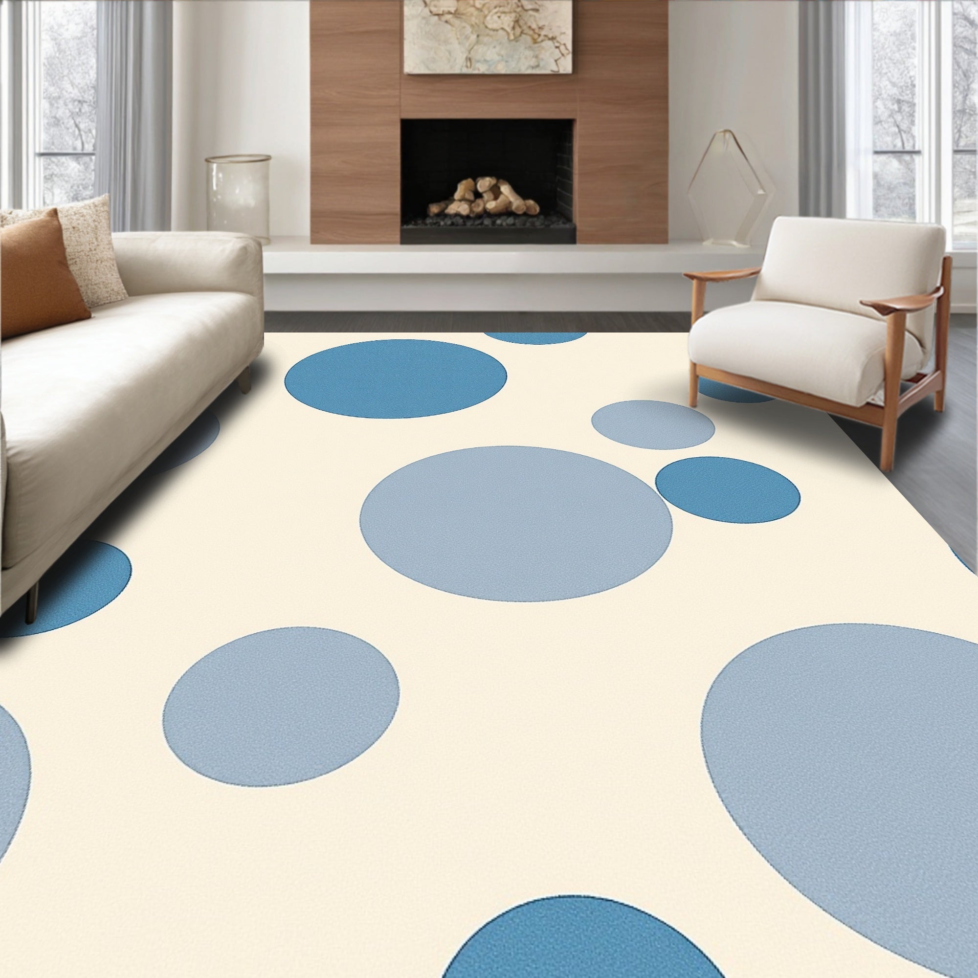 Mid-tone Blue Scattered Circles Rug