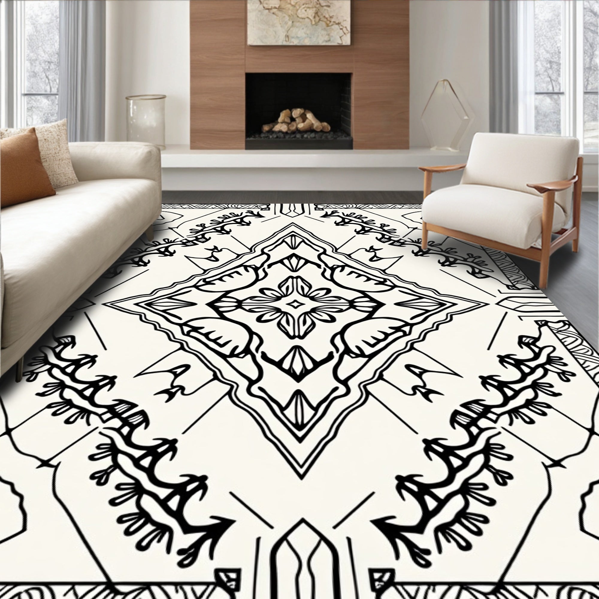 Monochromatic Organic Diamond Garden Rug