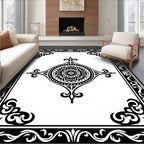 Black White Medallion Corner Border Rug