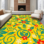 Golden Holly Flower Snowflake Swirls Rug