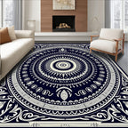 Deep Blue Cream Nested Mandala Rug