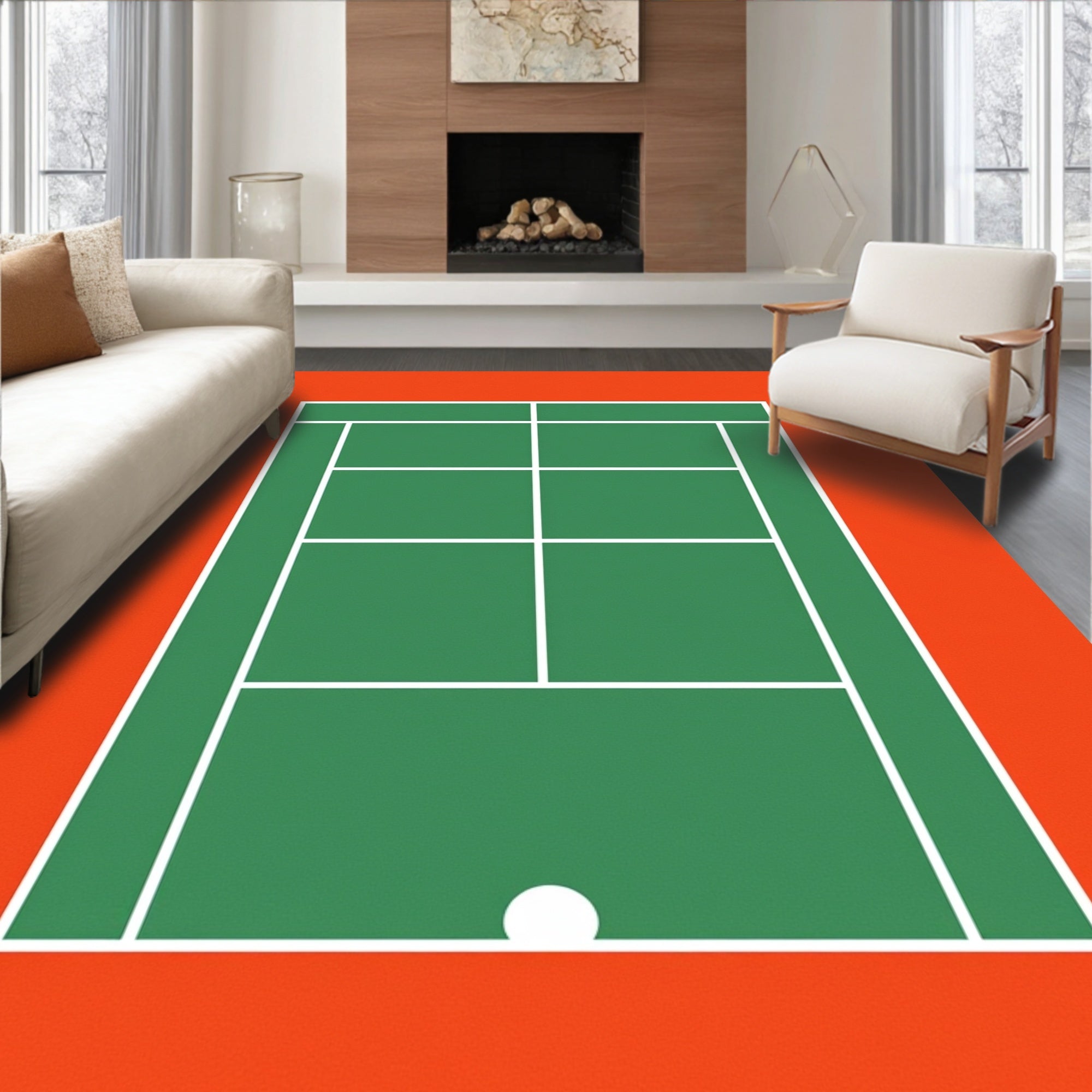 Green Tennis Court Geometric Ball Rug