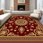 Deep Red Gold Medallion Floral Rug