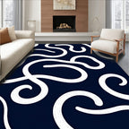 Navy White Swirling Abstract Flow Rug