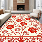Scarlet Blossom Swirls Border Rug
