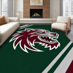 Maroon Wolf Head Dark Green Stripes Rug