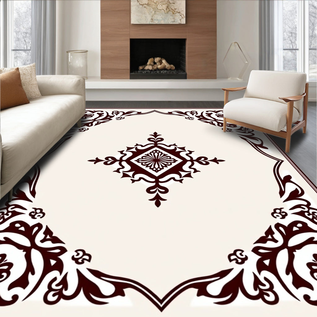 Deep Red Floral Border Medallion Rug