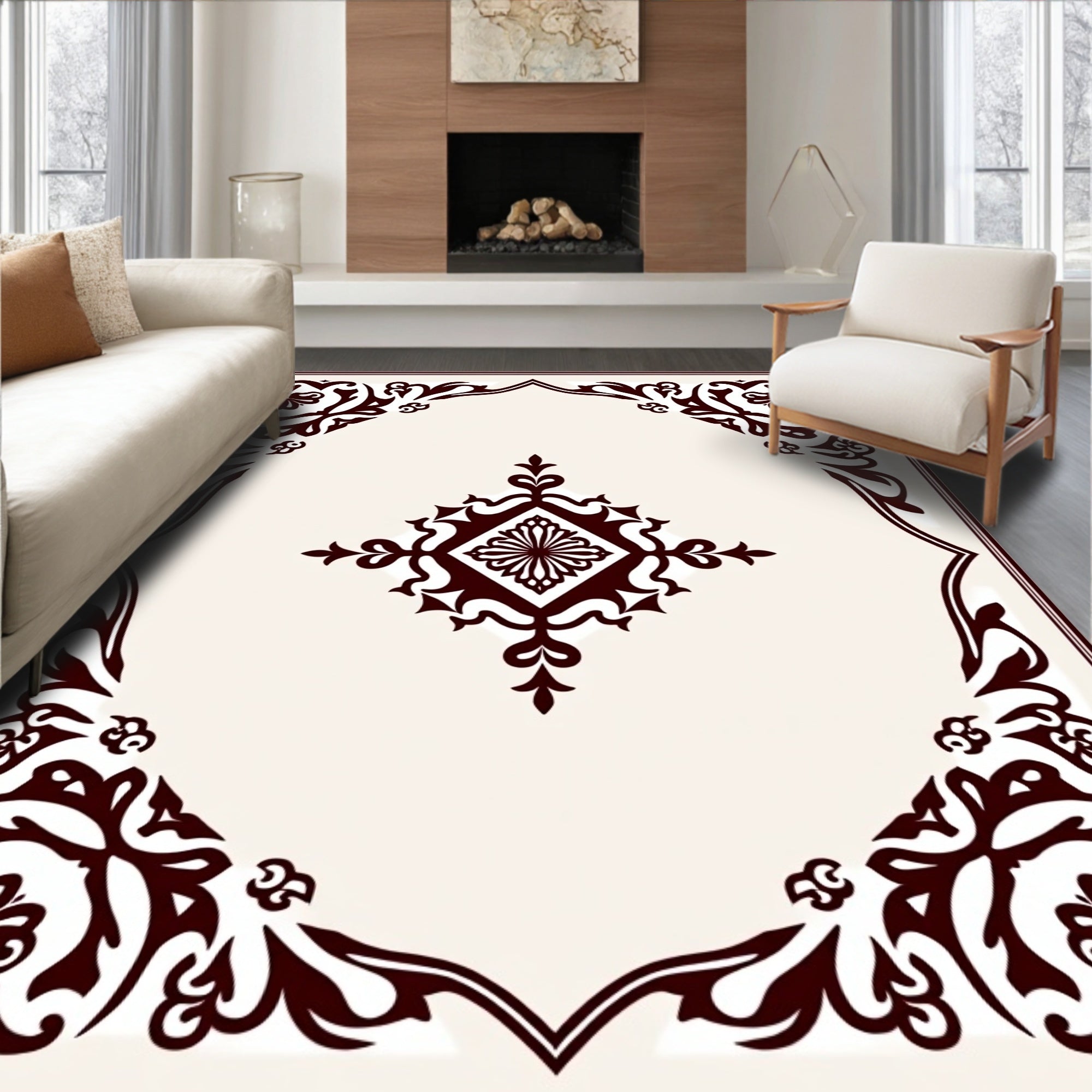 Deep Red Floral Border Medallion Rug