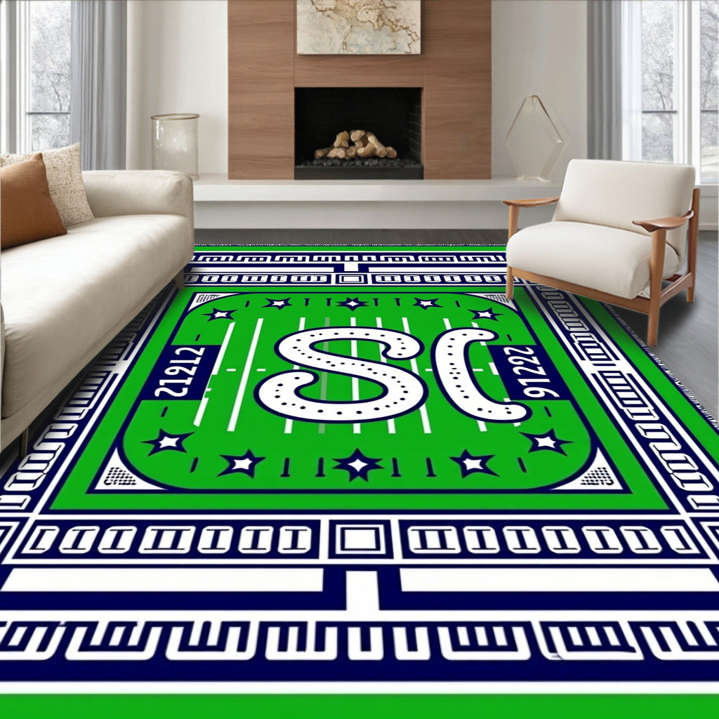 Green Football Field White SC Rug