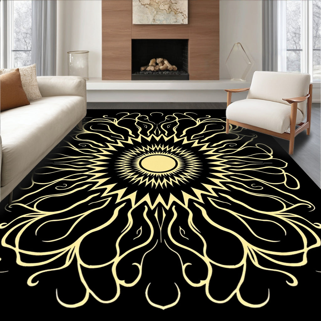Golden Sunburst Medallion Art Deco Rug