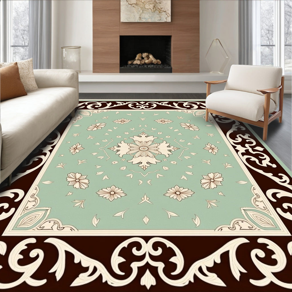 Vintage Teal Floral Medallion Garden Rug