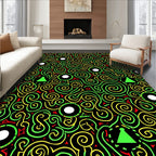 Black Green Yellow Swirl Geometric Rounds Rug