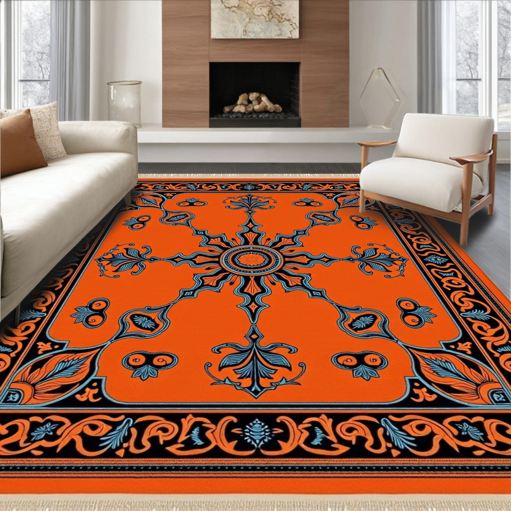 Vibrant Orange Floral Sunburst Rug