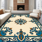 Blue Amber Scrollwork Medallion Rug