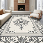 Elegant Black and Cream Floral Medallion Rug