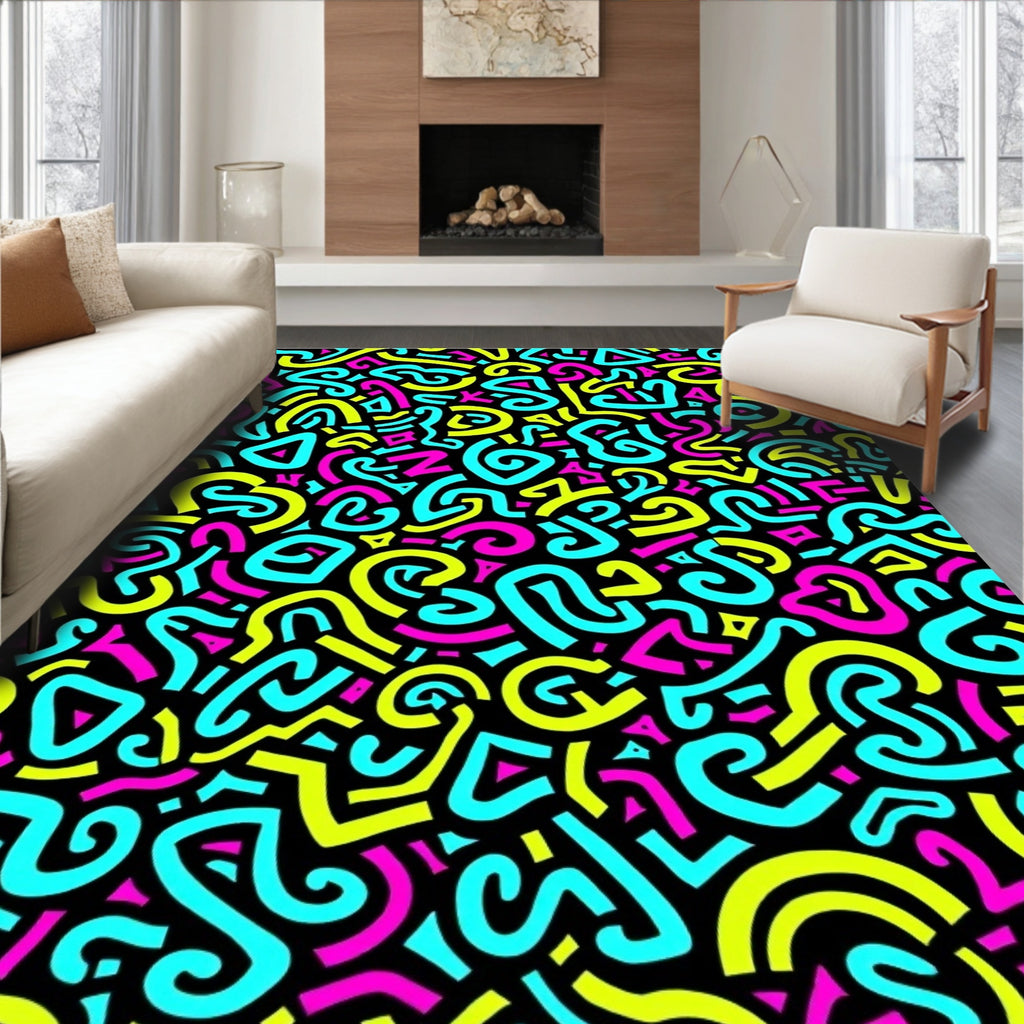 Radical Neon Swirls and Triangles Rug