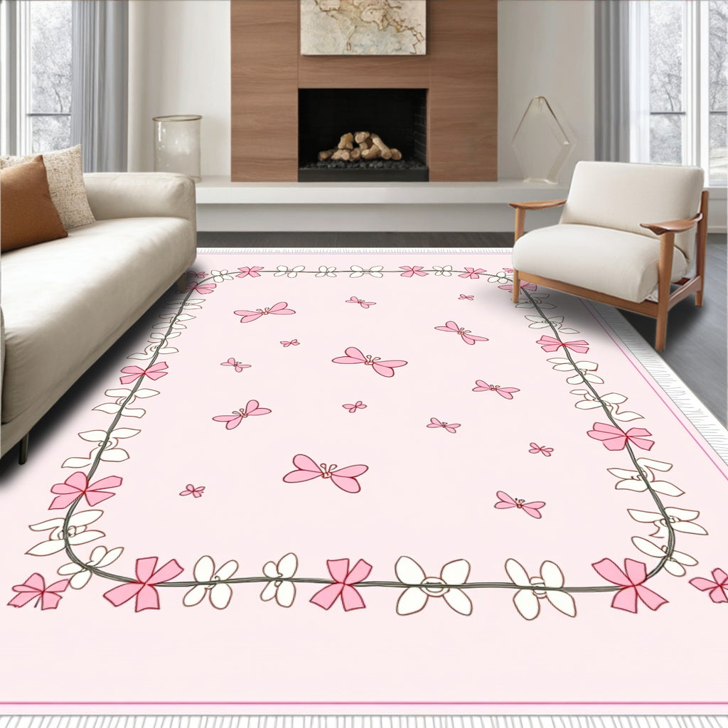 Pink Butterfly and Flower Garland Rug