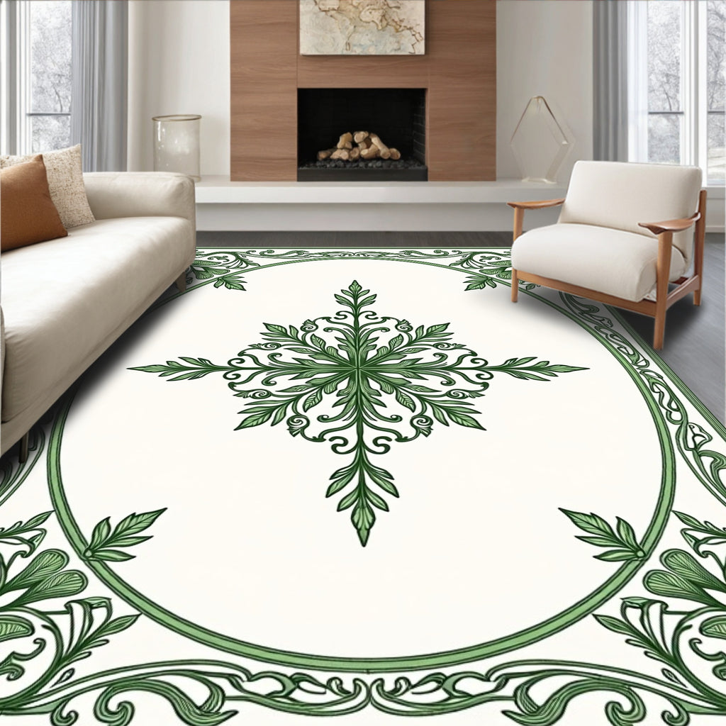 Emerald green botanical medallion framed Rug