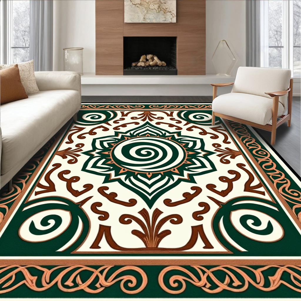 Emerald Green Swirl Medallion Rug