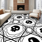 Black White Skull Geometric Mandala Rug