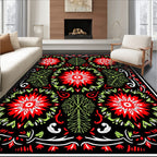 Bold Red Green Starburst Medallion Rug