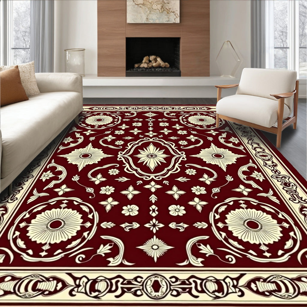 Crimson Ivory Ornate Medallion Rug