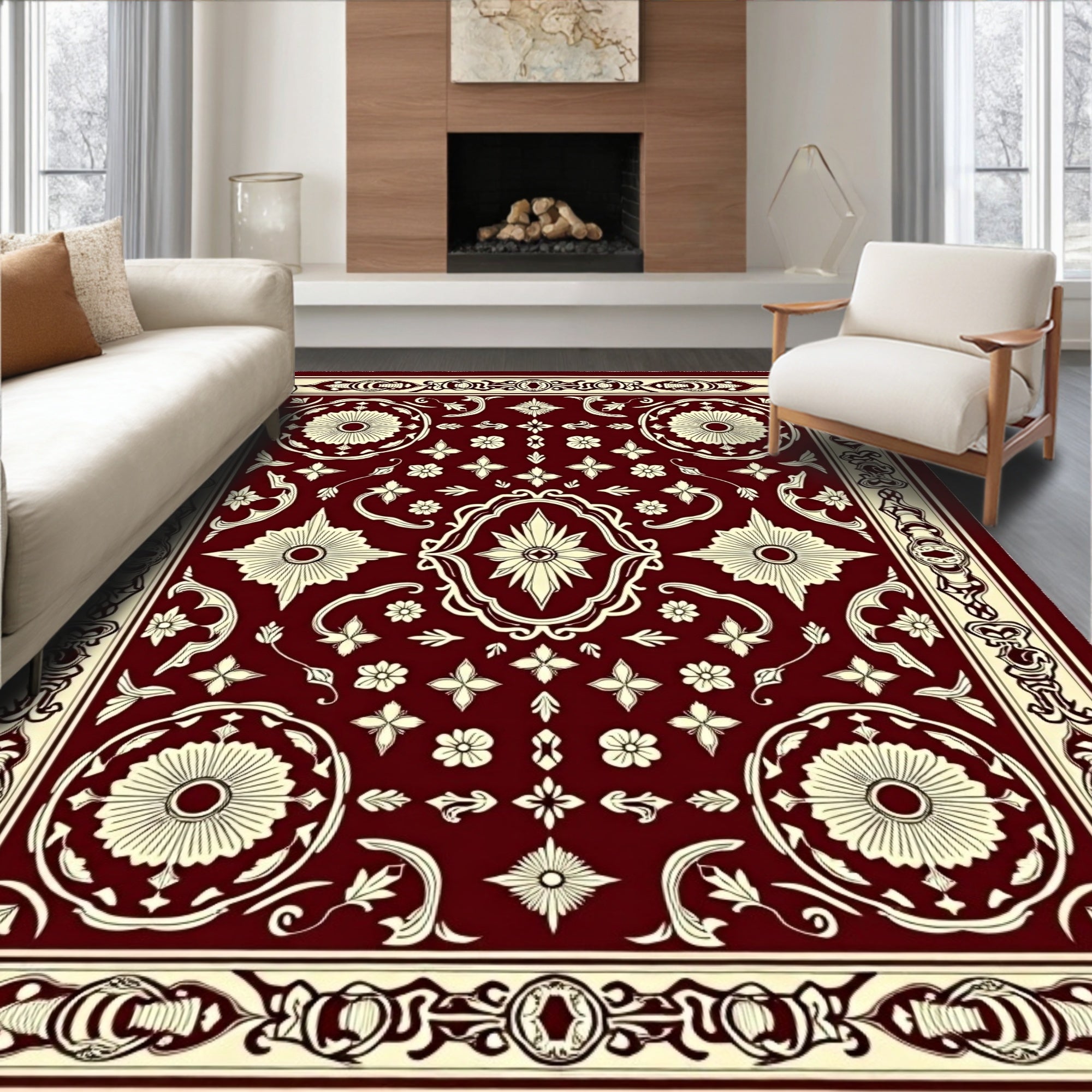 Crimson Ivory Ornate Medallion Rug