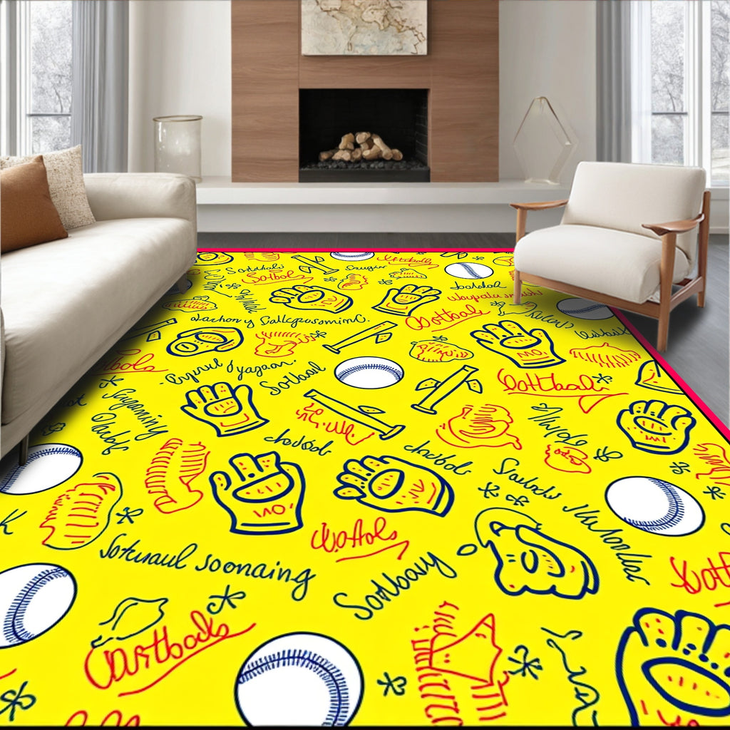 Yellow Sports Equipment Graphic Rug