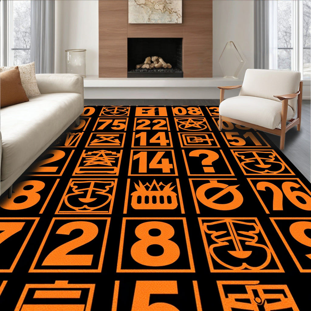 Orange Geometric Number Collage Rug