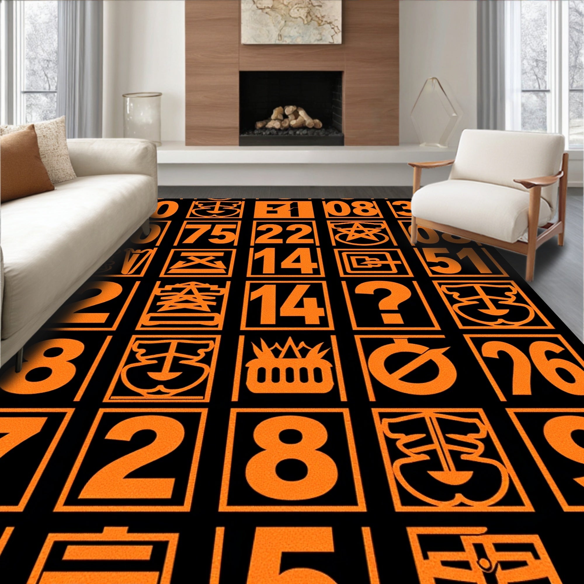 Orange Geometric Number Collage Rug