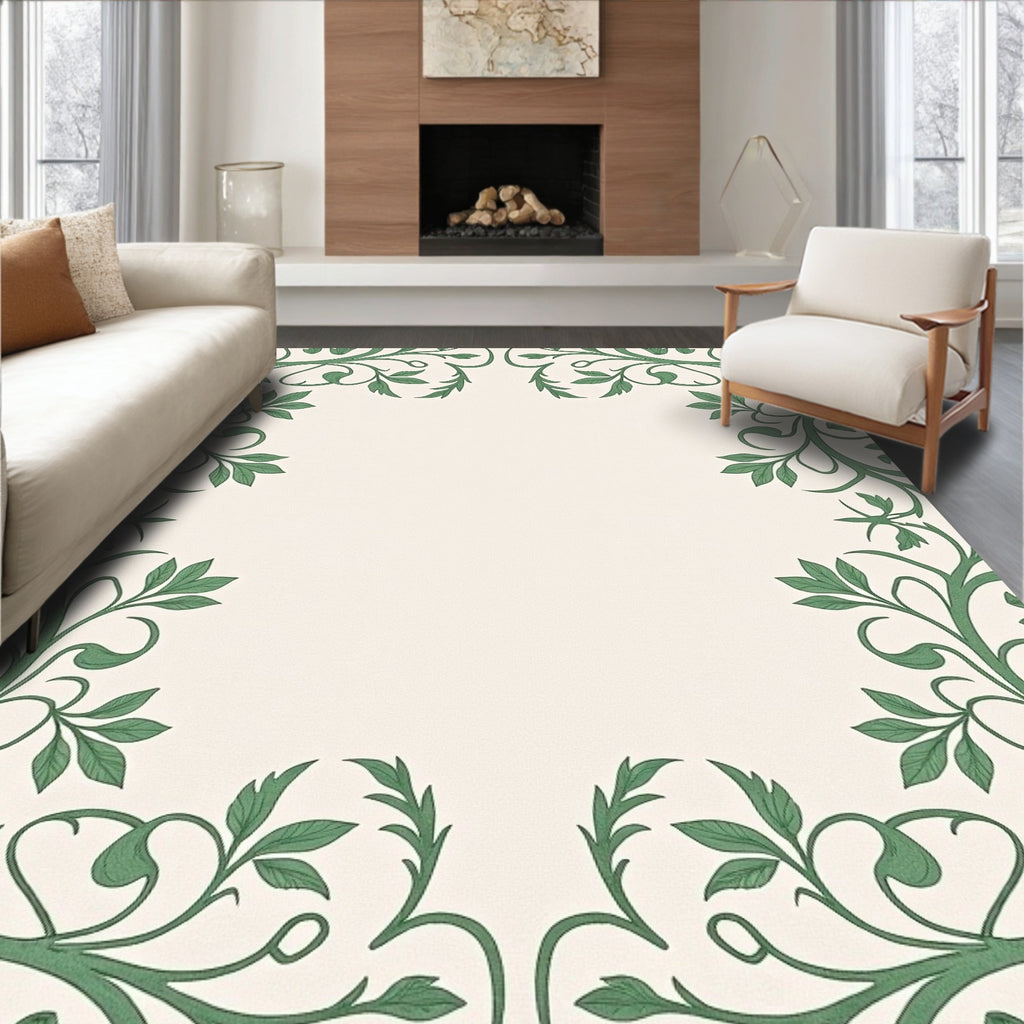 Elegant Green Vine Border Rug