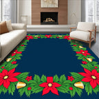 Festive Red Poinsettia Garland Bells Rug