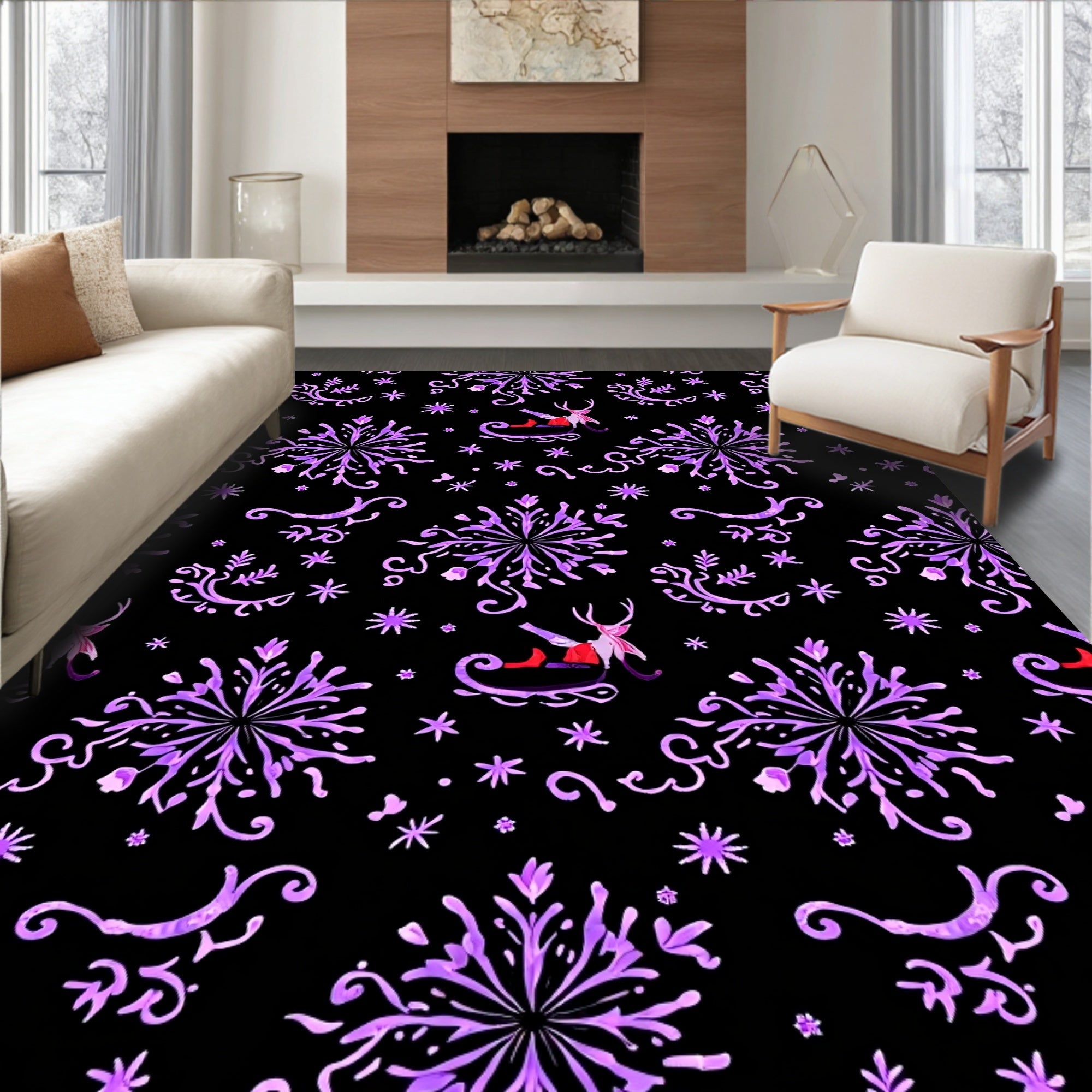 Purple Snowflake Sleigh Ride Medallions Rug