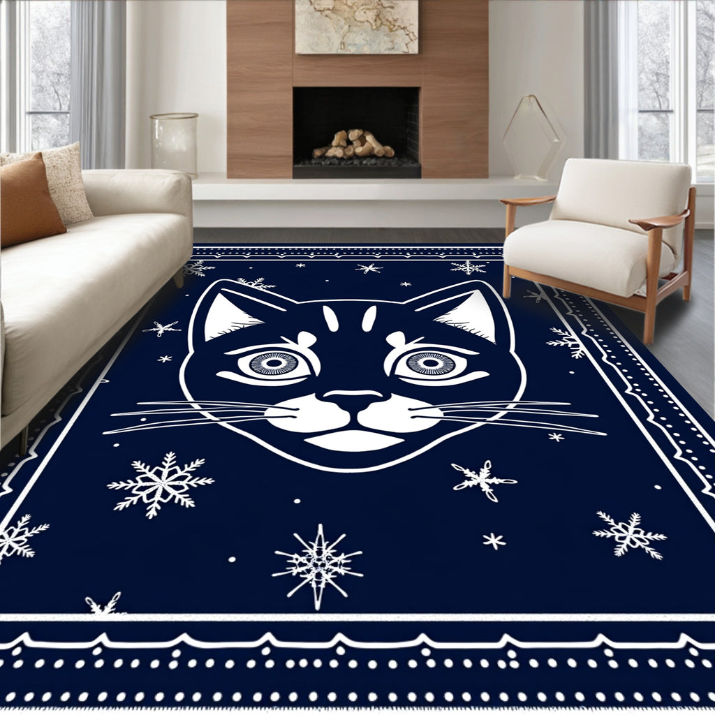 Dark Blue Snowfall Cat Face Rug