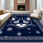 Dark Blue Snowfall Cat Face Rug