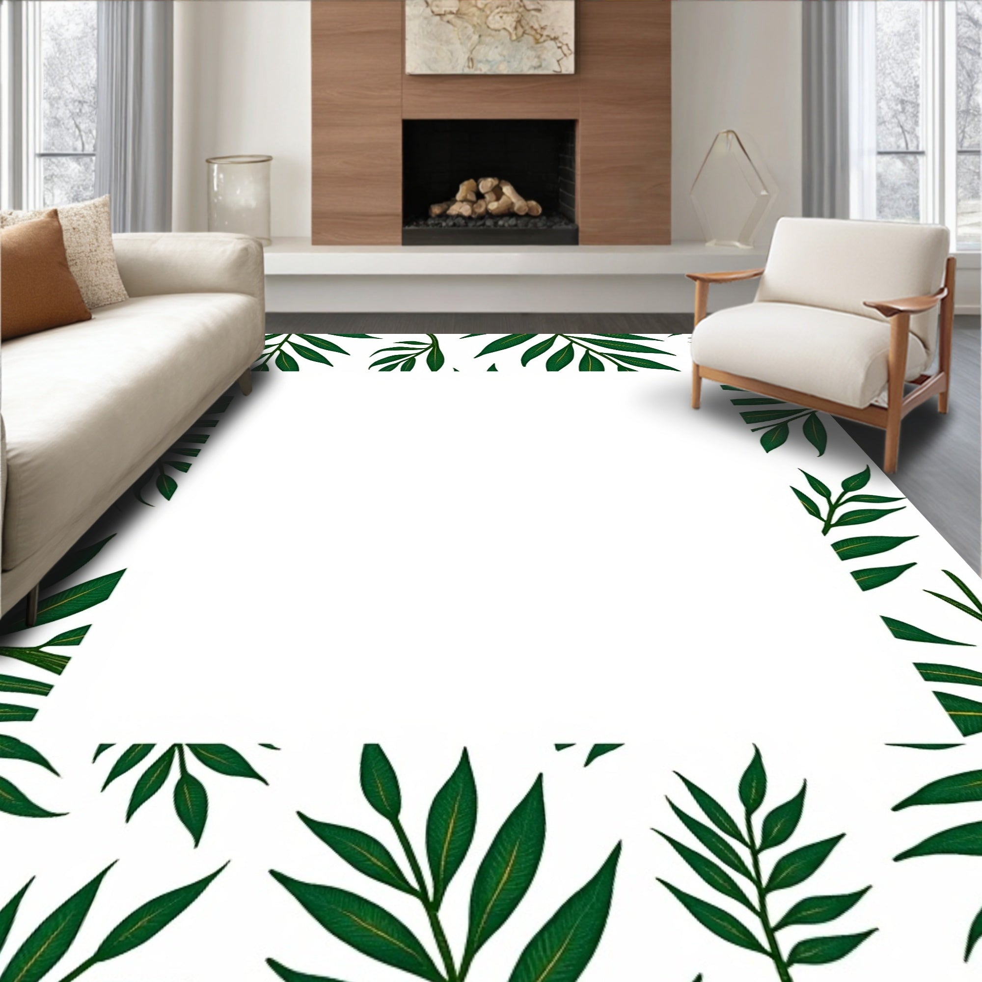 Emerald Tropical Palm Border Rug