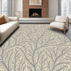 Neutral Beige Organic Branching Vines Rug