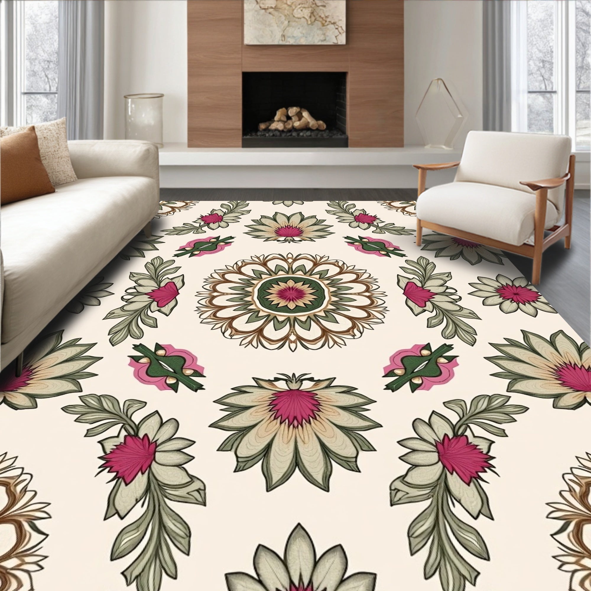 Muted Floral Medallion Branches Rug