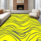 Bright Yellow Navy Wavy Lines Rug
