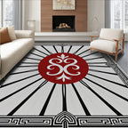 Crimson Sunburst Geometric Floral Rug
