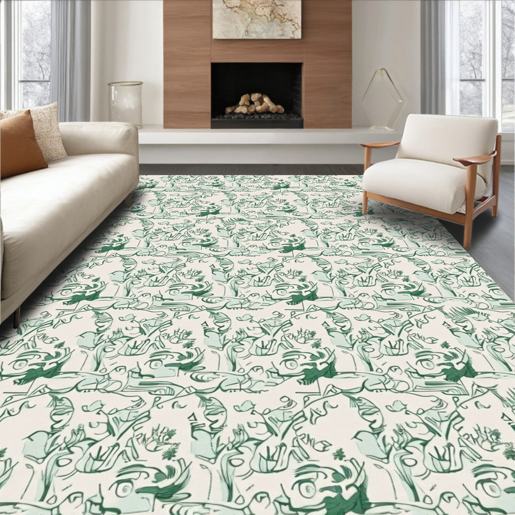 Green Abstract Whimsical Figure Collage Rug
