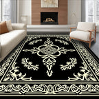 Black Cream Ivory Intricate Scroll Frame Rug