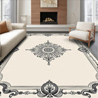 Elaborate Black Cream Floral Frame Rug