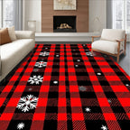 Red Black Buffalo Plaid Snowflakes Rug