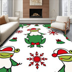 Jolly Green Frogs Christmas Snowflakes Rug