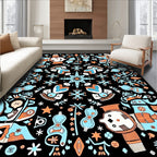 Playful Whimsical Figures Blue Orange Rug
