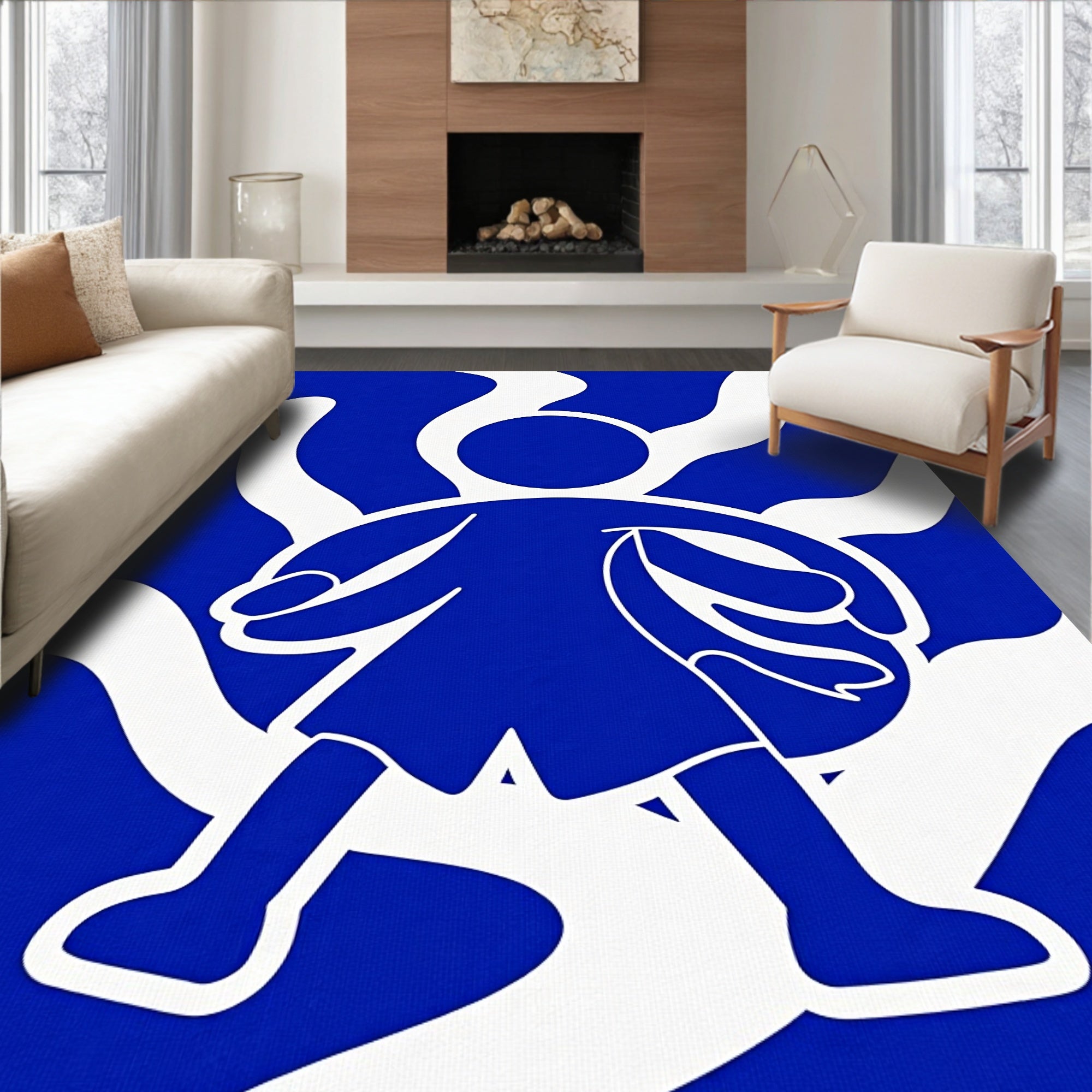 Bold Royal Blue Abstract Figure Rug